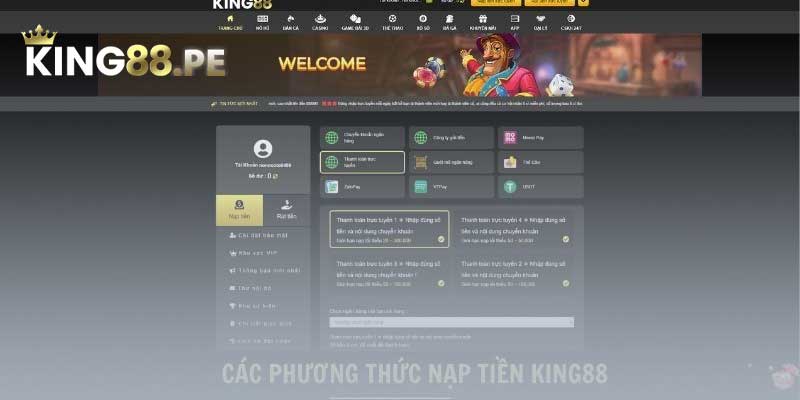 các phương thức nạp tiền King88